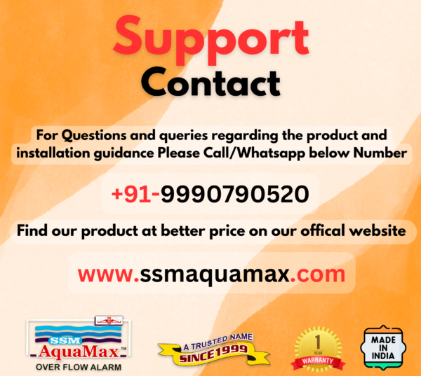 SSM Aquamax ® Water Tank Overflow Alarm with 15 Meter Wire - 220V AC - Loud Human Voice in Hindi and English - 1 Year Warranty (Water Tank Alarm - ACE-4P - Wire)