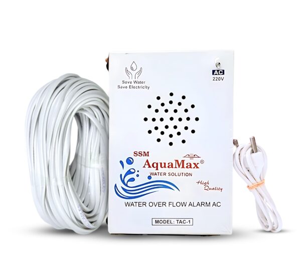 SSM Aquamax ® Metal Body Water Tank Alarm with 15 Meter Wire | 220V AC | Shockproof Design | Wall Mountable | Loud Hindi & English Alerts | 1-Year Warranty | Stainless Steel Sensor | (TAC-1 - Wire)