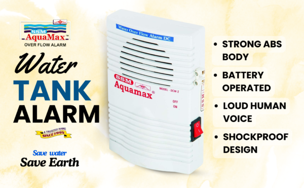 SSM Aquamax ® Water Tank Alarm Bell Overflow Protection - Battery Operated - Sensors Included - Loud Human Voice in Hindi and English - 1 Year Warranty (DCW-2)